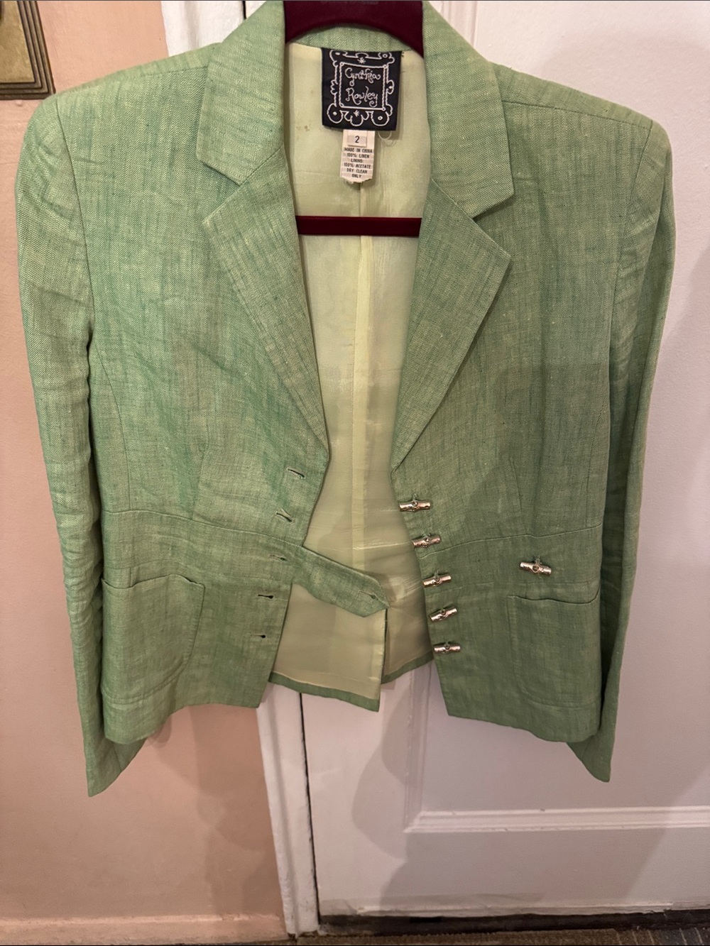 Cynthia Rowley Light Green Tailored Linen-Blend Blazer